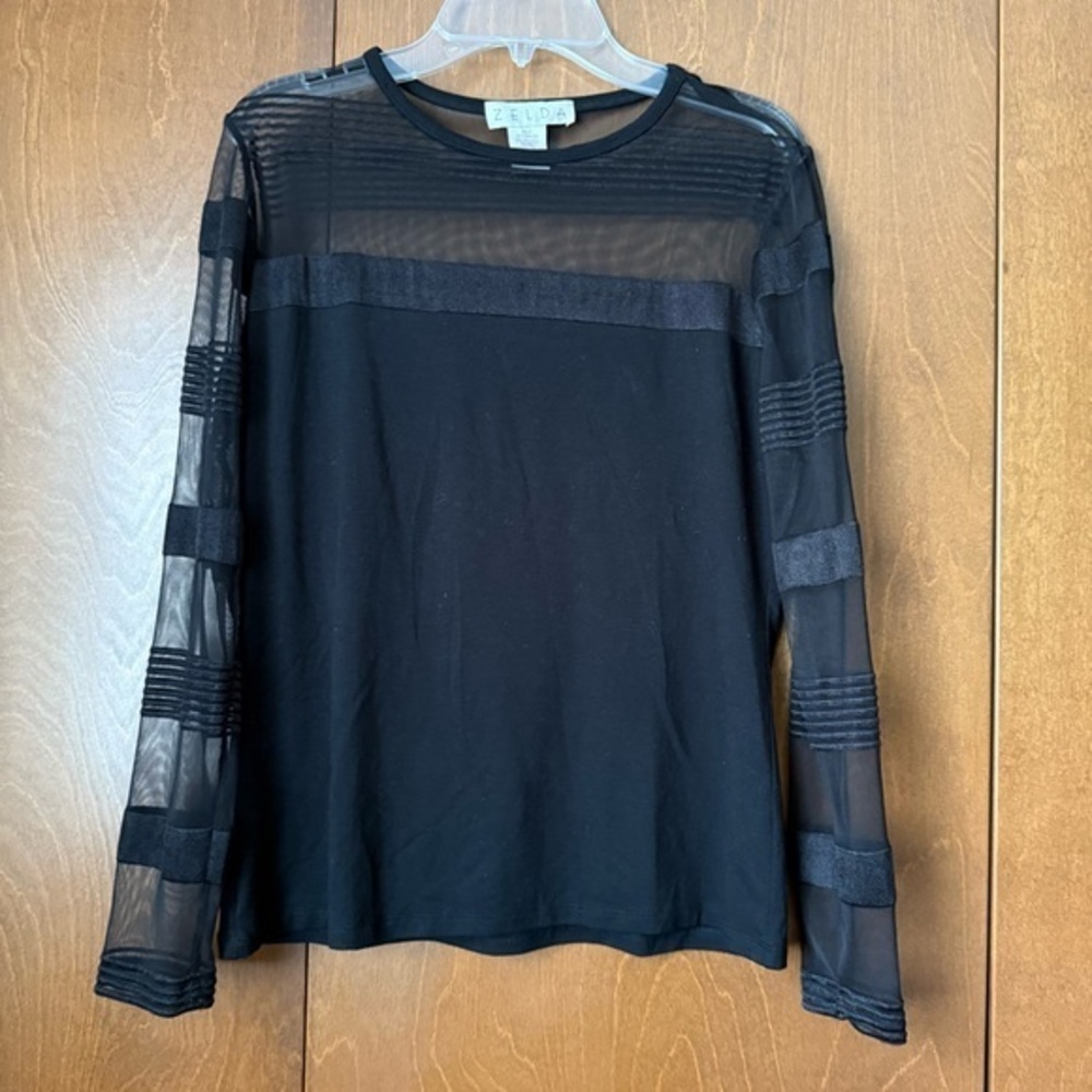 Zelda Semi Sheer Top and Sleeves Black Long-sleeve Top Sz Small.